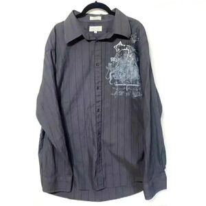 Y2k Eighty Eight graphic button up mens size XXL Reign of Kings silver cross
